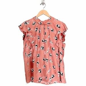 NWT Rebecca Taylor Floral Silk Blouse Blush Combo Women’s Size XL Flutter Sleeve